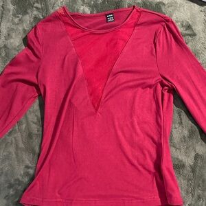 SHEIN Deep Pink V-Neck Blouse